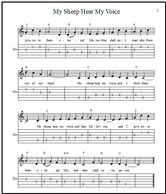 Tablature for guitar song